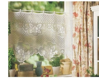 Digital Filet Lace Crochet Pattern for Curtains Home Decoration Digital file Vintage from 1970's