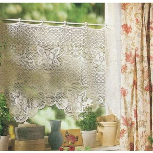 Digital Filet Lace Crochet Pattern for Curtains Home Decoration Digital file Vintage from 1970's