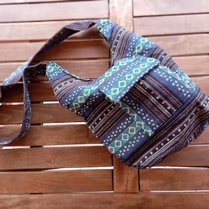 Petit sac tissé à bandoulière coloré en coton vintage des années 90 inutilisé avec fermeture à glissière unisexe bohème hippie fourre-tout sac à main sac à main sac à main longue sangle