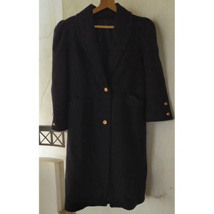 Cozy 90&#39;s Black Overcoat with Puff Sleeves - Vintage Womens Winter Outerwear, Warm Wool Coat