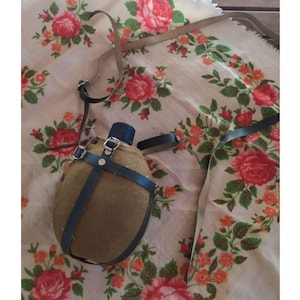 Vintage Greek Army Water Canteen: 1970s Soldier Canvas Flask - Genuine Military Memorabilia