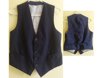 Y2K Woolen Vest for Men in Vintage Blue Black - Retro Style with 5 Buttons and 2 Pockets