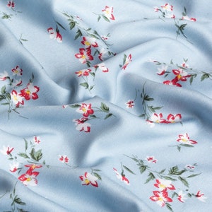 Viscose cotton fabric Twill dress fabric Сotton Sky Blue Colored flowers print Apparel fabric 159 g/ sq.m. 145cm 57" wide