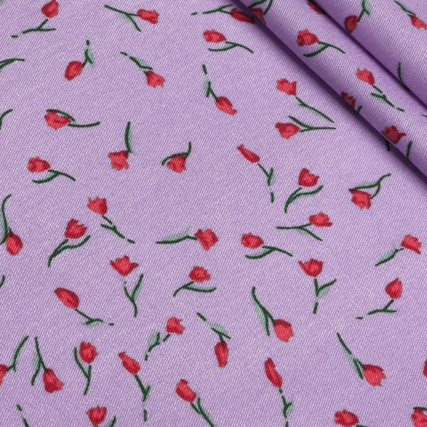 Violet flowers print viscose fabric Dress fabric Red Flowers fabric Viscose cotton fabric 57" 145cm wide 161 g/ sq.m.