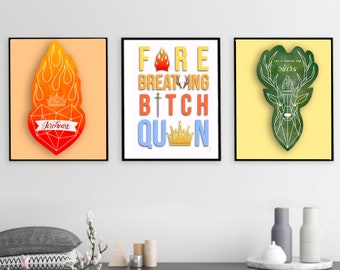 Thron aus Glas Digitaldruck, Terrasendruck, Feuerherzdruck, Feuerspeiende Bitch Queen Druck