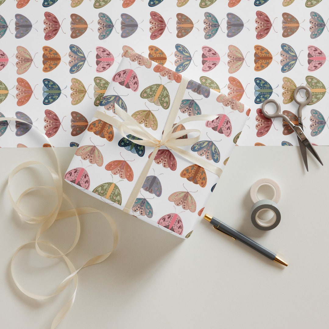 Many Moth Boho Wrapping Paper Sheets Etsy