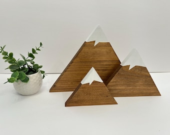Pack of 3 mountain decor/ mountain shelf decor/ mini mountain decor/ gray wood decor/ Christmas gift for home/ housewarming gift/