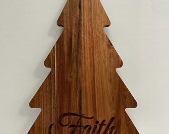 Customized Christmas Tree cutting Board/ Christmas decor/ Acacia wood cutting board/ Kitchen decor/ Faith Decor