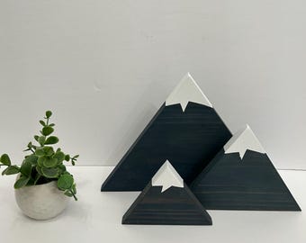 Pack of 3 mountain decor/ mountain shelf decor/ mini mountain decor/ gray wood decor/ Christmas gift for home/ housewarming gift/