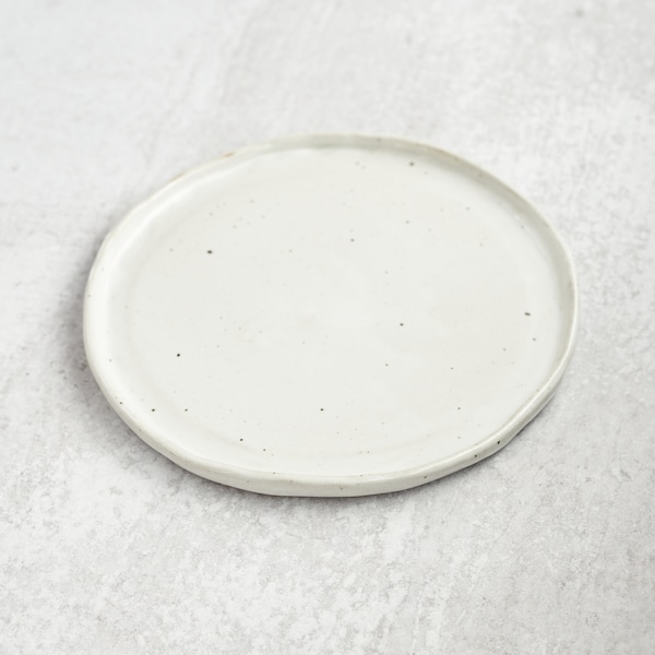 Small Speckled Plate, hand built ceramic plate, hand made ceramic plate, hand made plate, spotted plate, small snack plate, prop plate,