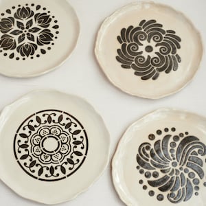 Small Element Ceramic Plates, small ceramic plates, hand made plates, hand built plates, handmade pottery, small plate set, small plates