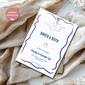 Blue Bow Wedding Reception Invite | Hand Drawn | Tying the Knot | Instant Download