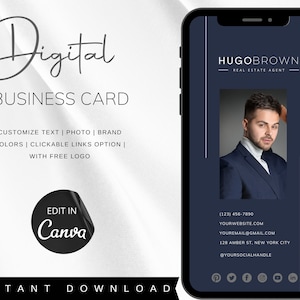 Modelo de Cartão de Visita Digital Moderno | Cartão de Visita Digital Personalizado para Corretores de Imóveis | Cartão de Visita Virtual | Cartão de Visita Minimalista Canva