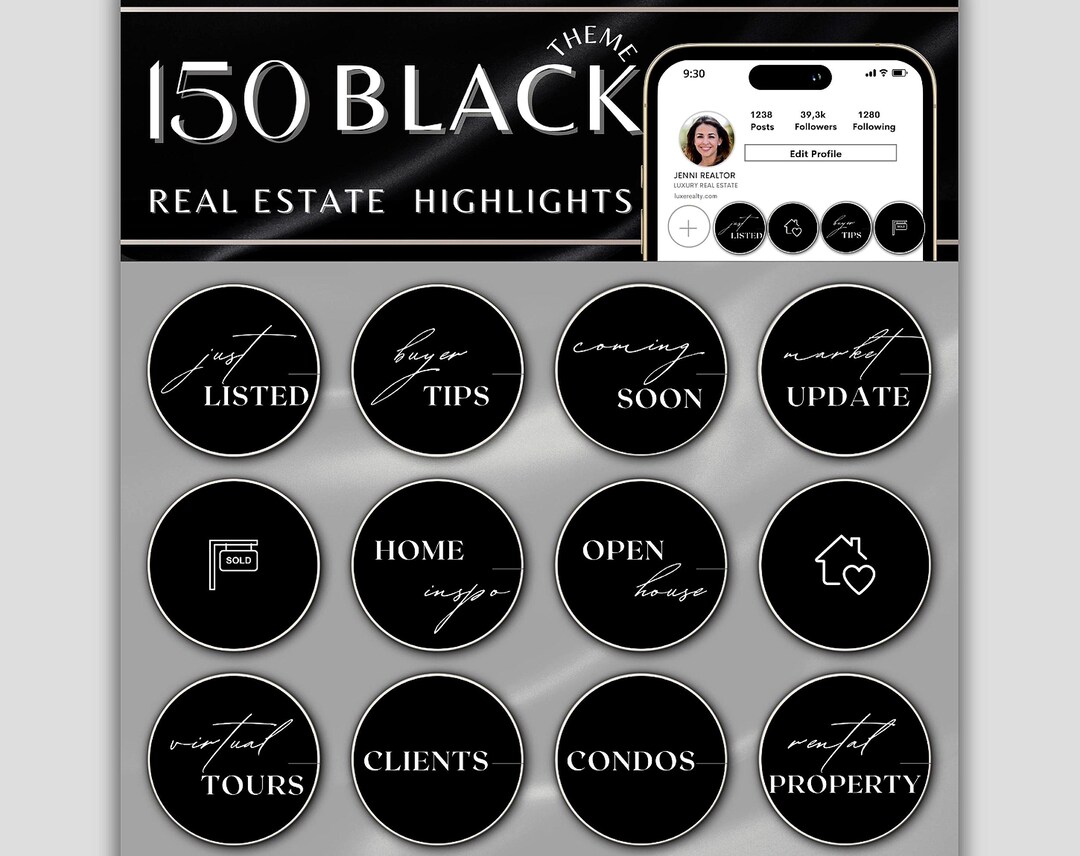 150 Black Real Estate Instagram Highlights| Realtor IG Story Icons | IG ...