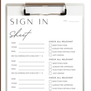 Open House Sign In Sheets | Real Estate Marketing | Open House | PDF | Estate Agent |Printable Template |  Realtor Marketing | House Flyers