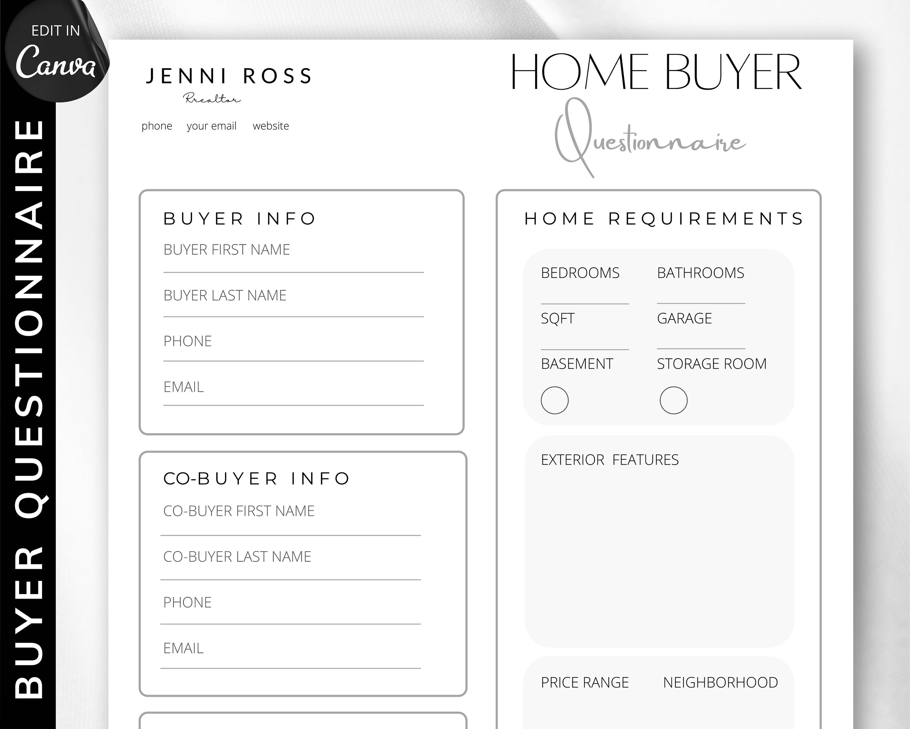 Realtor Buyer Questionnaire Home Buying Questions Template Etsy