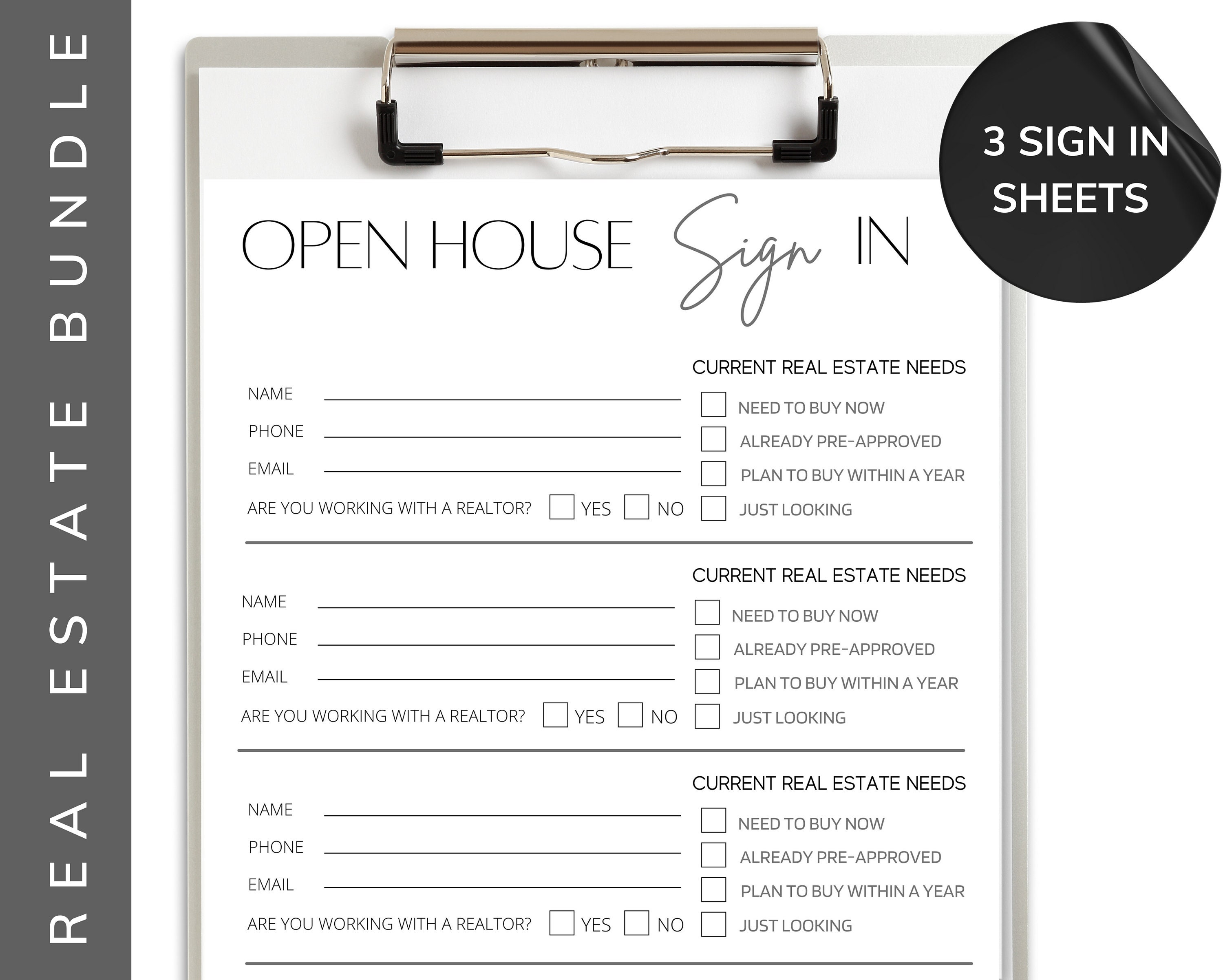 3 Open House Sign in Sheets Real Estate Marketing Open House PDF