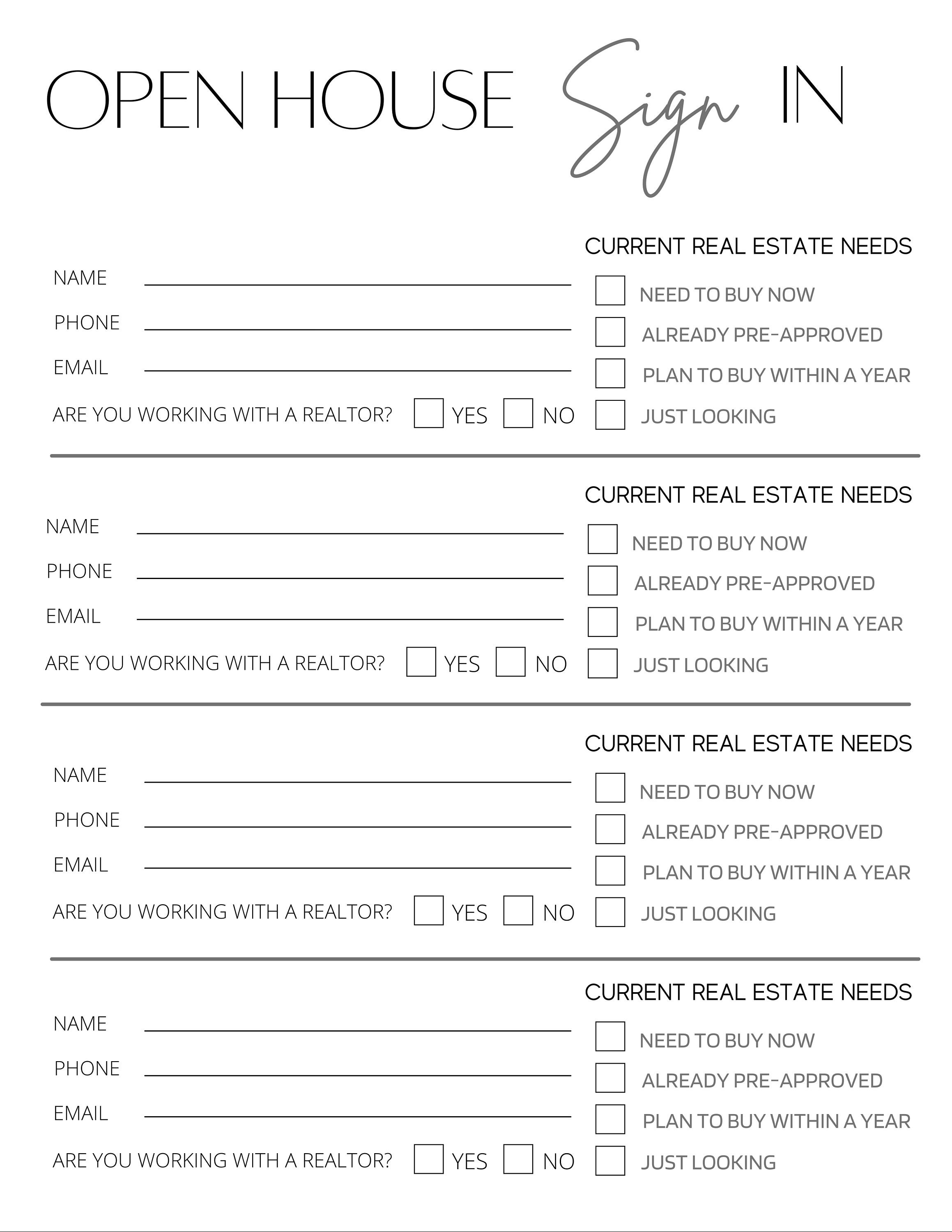 Free Printable Sign In Sheet For Open House