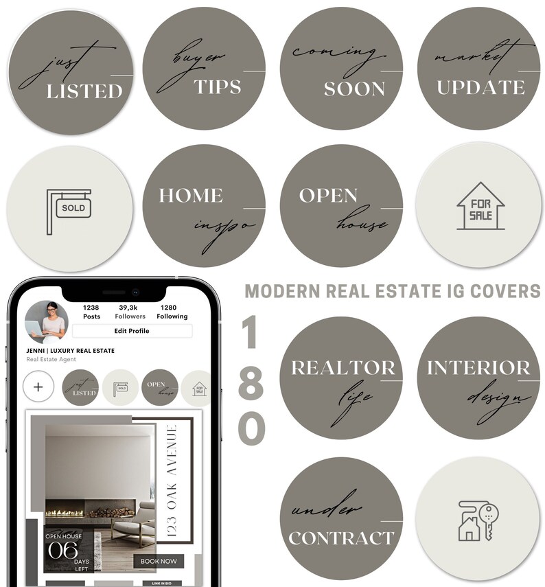180 Modern Real Estate Instagram Highlights| Realtor IG Story Icons ...