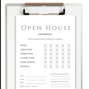 Open House Feedback Form Sheet Template | Real Estate Marketing | Editable Canva Template | Realtor Open House Flyers |