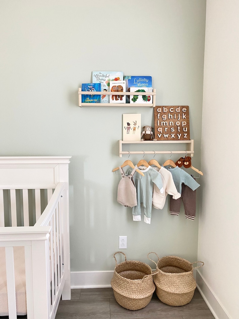 Nursery Bookshelf Kids Shelf Shelf With Rod Nursery Wall Etsy