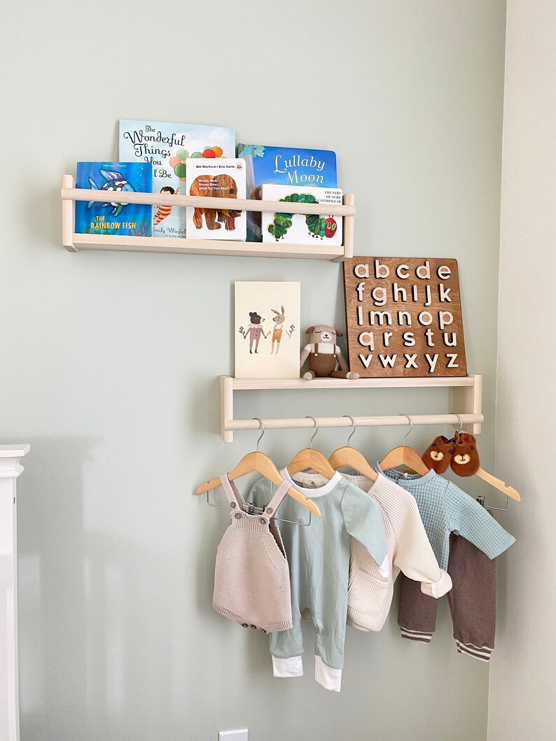 Nursery Bookshelf Kids Shelf Shelf With Rod Nursery Wall Etsy