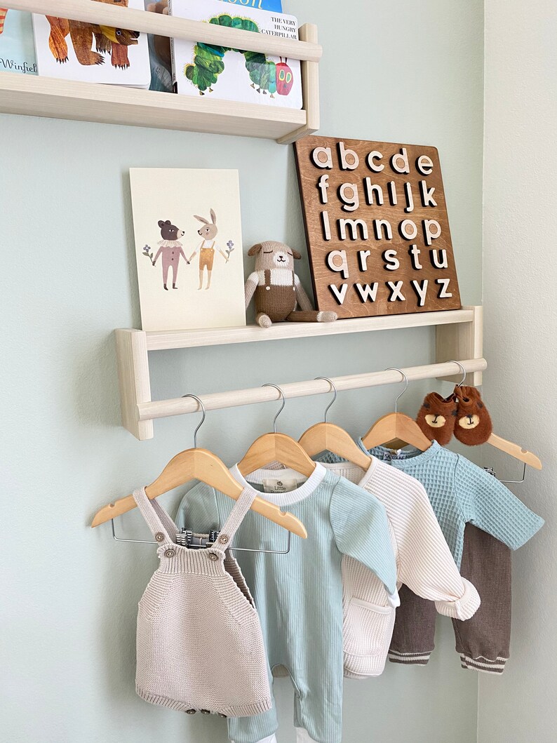 Nursery Bookshelf Kids Shelf Shelf With Rod Nursery Wall Etsy