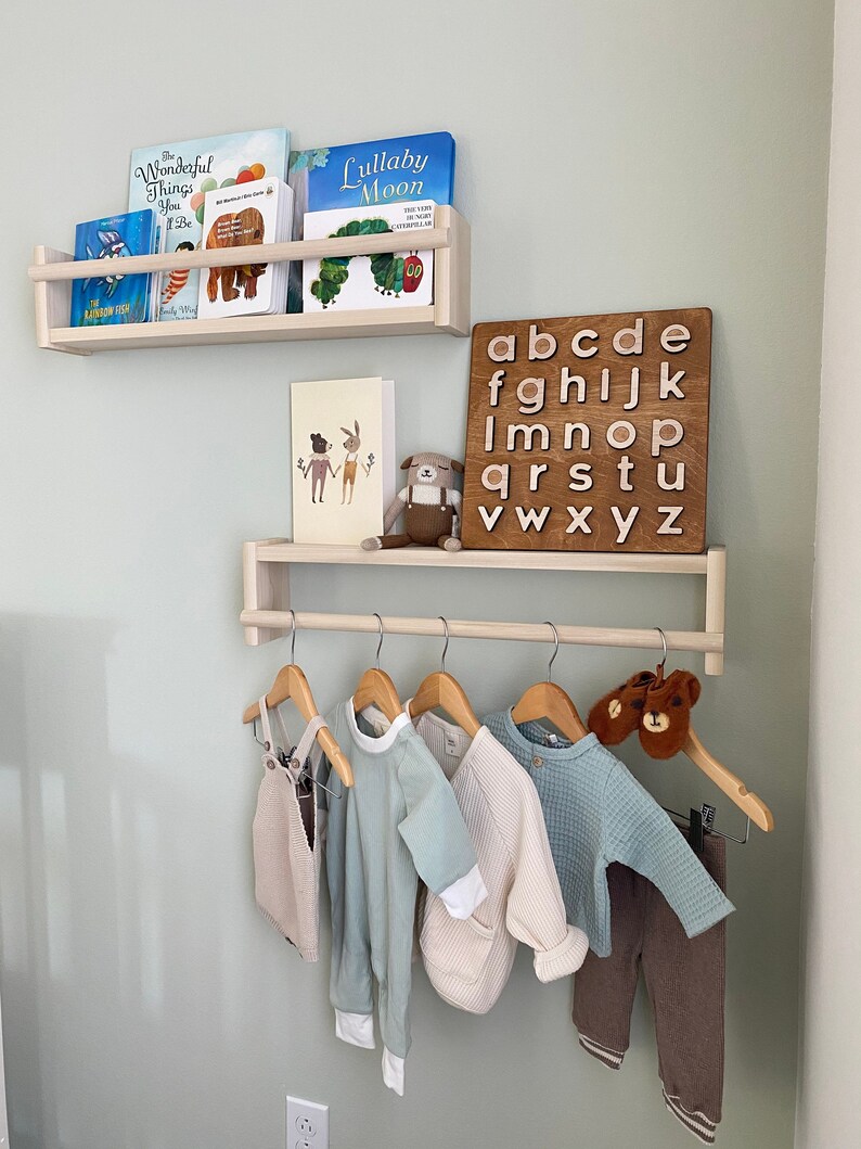 Nursery Bookshelf, Kids Shelf, Shelf with Rod, Nursery Wall Decor, Dowel Bookshelf, Nursery Wall Shelf, Book Ledge, Nursery Shelf 