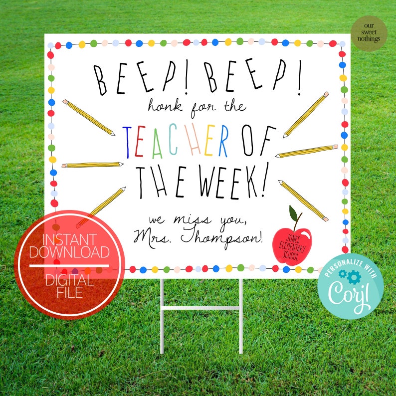 Teacher Appreciation Teacher of the Week Yard Sign Drive by Etsy
