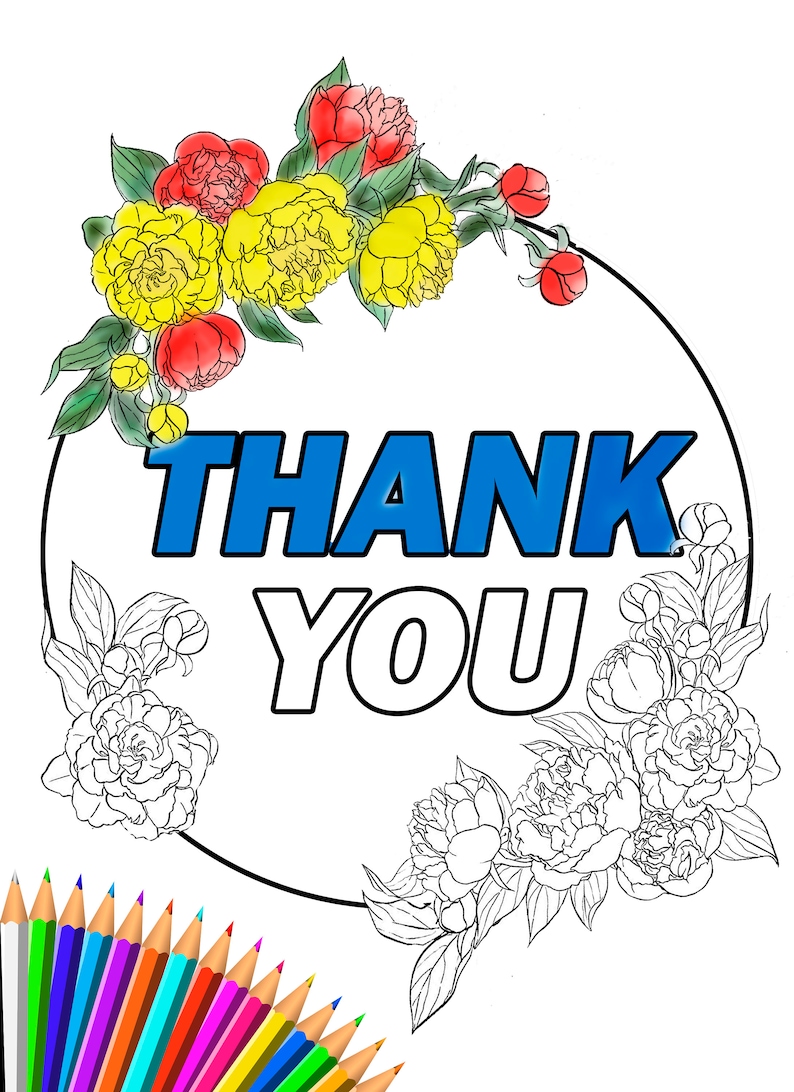 Thank You Coloring page for Adults Printable Thank You PDF | Etsy