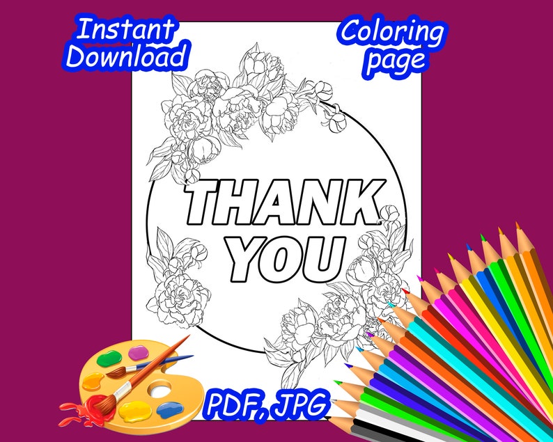 Thank You Coloring page for Adults Printable Thank You PDF | Etsy