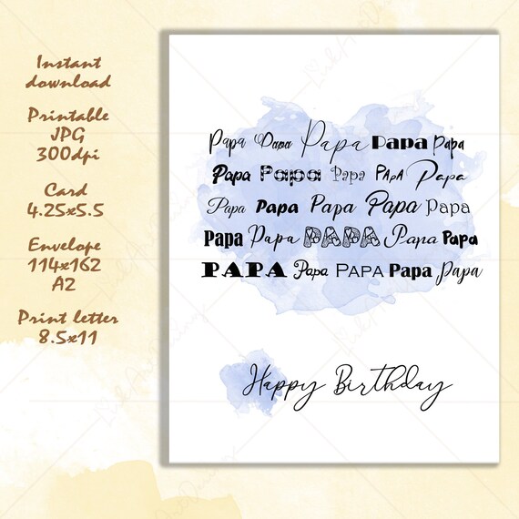 Papa Birthday Card Printable Dad Birthday Card From Daughter | Etsy