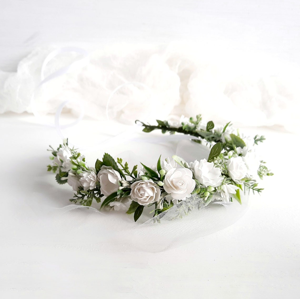 Wedding flower crown white flower crown bride flower crown Etsy