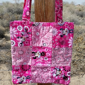 MINNIE MOUSE Quilted Rag Bag, Cotton Tote, Reversible, 2 Handles, Handmade imagen 2