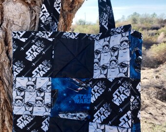 Bolso acolchado de tela de STAR WARS, bolso de mano de algodón, reversible, 2 asas, 12x12x4, hecho a mano.