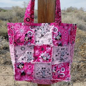 MINNIE MOUSE Quilted Rag Bag, Cotton Tote, Reversible, 2 Handles, Handmade imagen 3