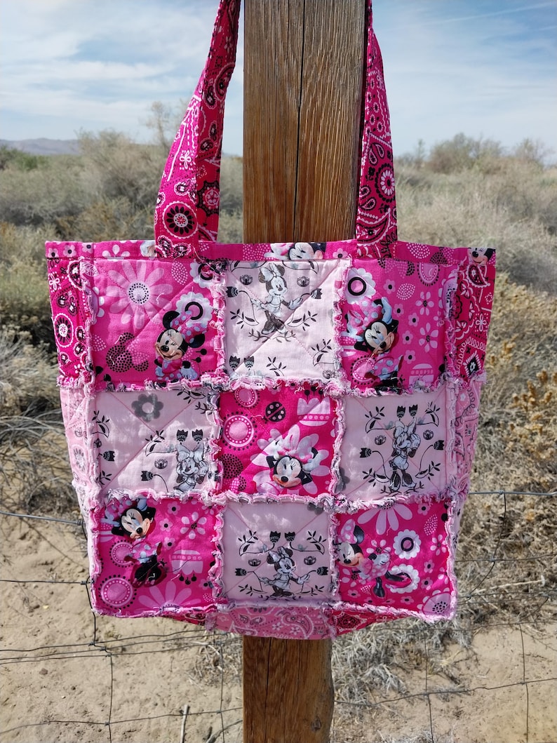 MINNIE MOUSE Quilted Rag Bag, Cotton Tote, Reversible, 2 Handles, Handmade imagen 3