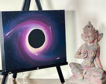 Abstract Black Hole Oil Painting: Cosmic Art, 11x14
