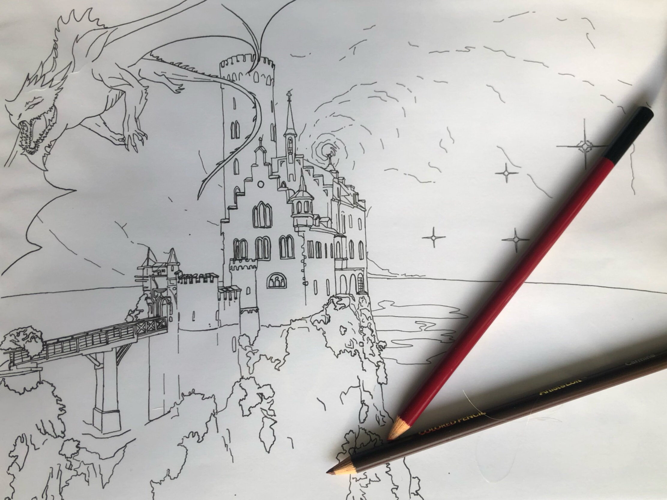 Coloring Page Castle in the Sky Digital Print | Etsy