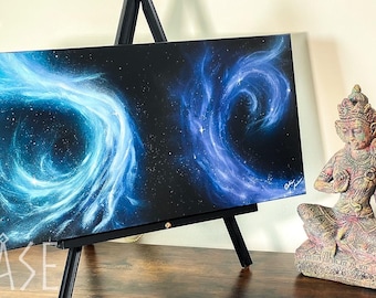 Handmade Cosmic Oil Painting: Abstract Galaxy Art (12"x24"x1.5")