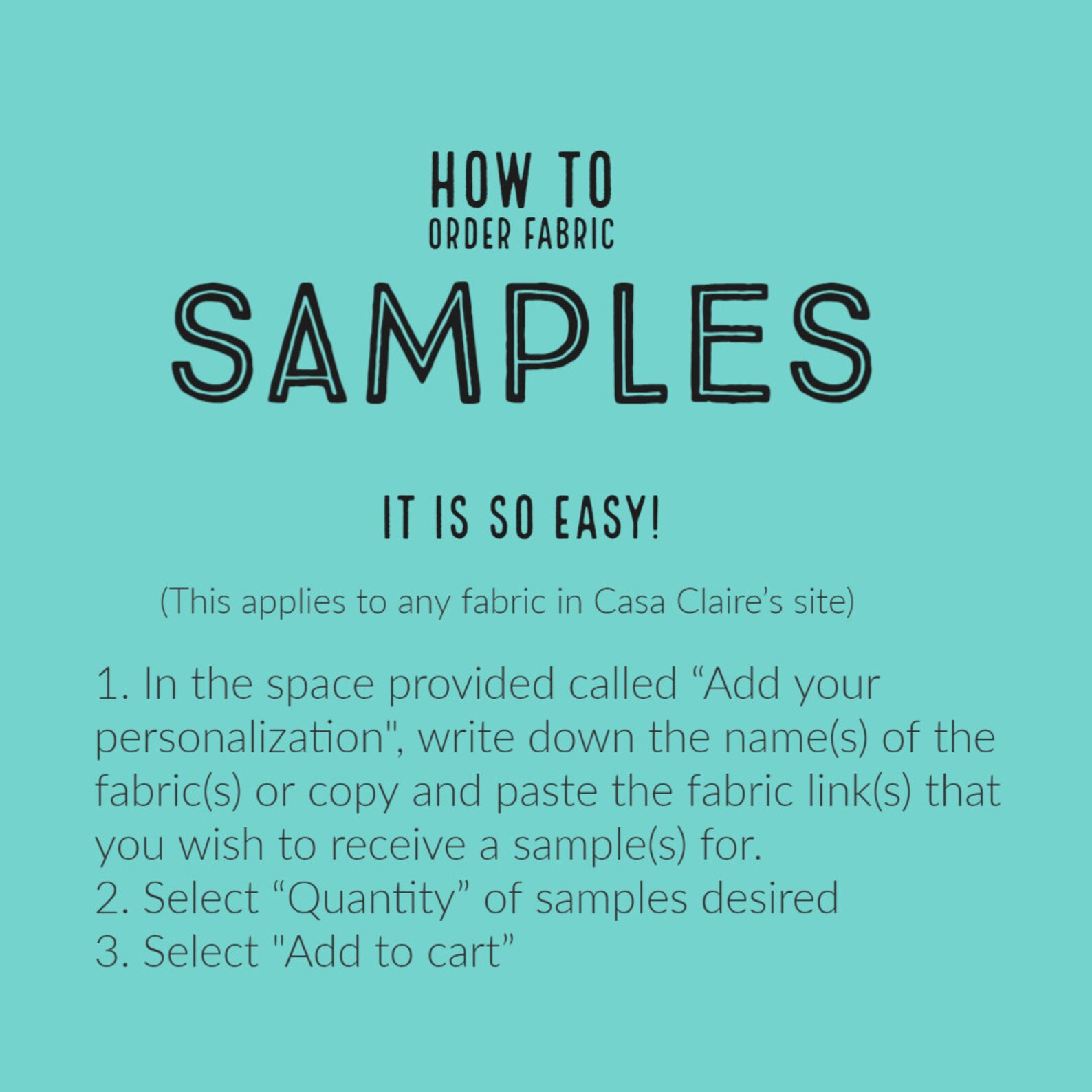 Order Fabric Swatch / Please Read Instructions Before Ordering