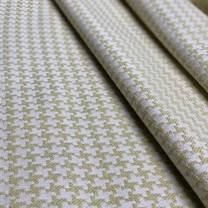 Green on Crème Houndstooth Basketweave Upholstery Fabric by the yard, Sofa Chair Drapery Pillow, Heavy Weight 100% Organic Cotton 56" Wide