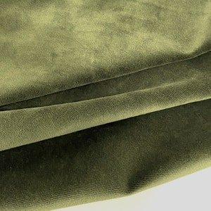 Luxury Heavy Weight 100% Cotton Velvet Fabric by the yard for Upholstery Fabric Matte Finish Solid Olive Green #750 Stain Resistant