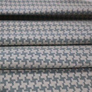 Blue on Crème Houndstooth Upholstery Fabric by the yard for Sofa Upholstery Fabric for Chair Drapery Heavy Weight 100% Organic Cotton