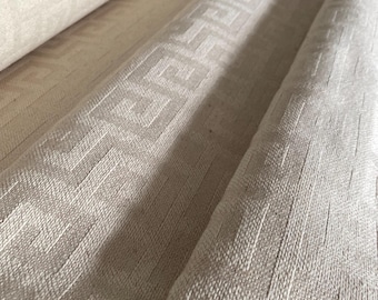Crème Ivory Neutral Solid Greek Key Upholstery Fabric by the Yard for Chair Drapery Pillow Slipcover Fabric / Home Décor / 54" Wide