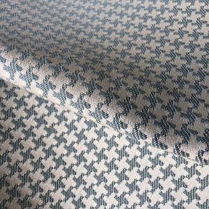 Blue on Crème Houndstooth Upholstery Fabric by the yard for Sofa Upholstery Fabric for Chair Drapery Heavy Weight 100% Organic Cotton