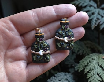 Deadly Nightshade Earrings | Witchy Apothecary Potion Bottle Jewelry | Dark Cottagecore Polymer Clay Dangles