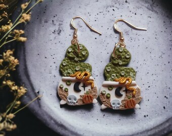 Witchy Mushroom Snake Polymer Clay Cauldron Earrings | Moon Cauldron Cottagecore Gothic Jewelry | Dark Fantasy Gift for Her