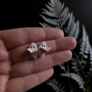 Cute Bookish Reading Ghost Clay Stud Earrings| Polymer Clay Ghost Earrings| Witchy Dark Cottagecore Enchanted Gothic Book Lover Gift