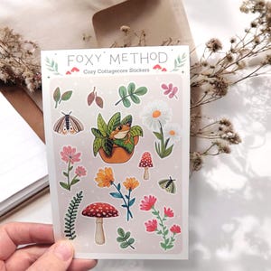 Frog and floral Sticker Sheet- Cottagecore Journal Planner Stickers Cozy Cottagecore Green Witch Mushroom Calendar Scrapbooking Stickers